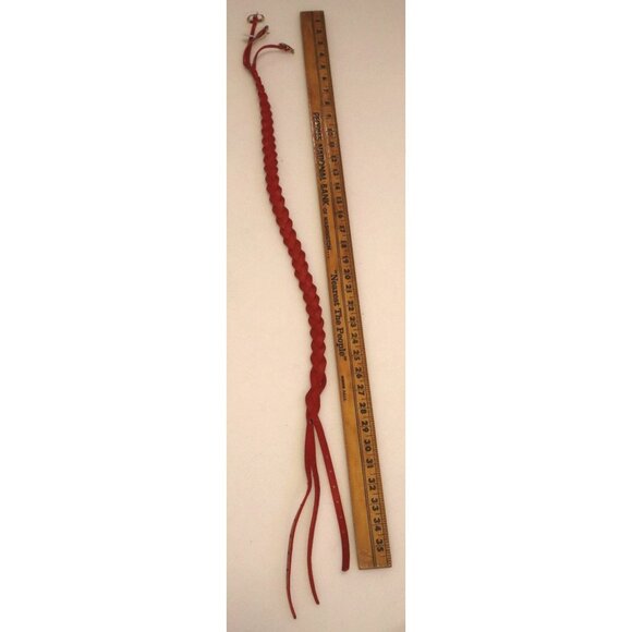 Red Leather Braided Skinny Double Buckle Belt Adjustable Minimalist Boho Y2K - Picture 4 of 4